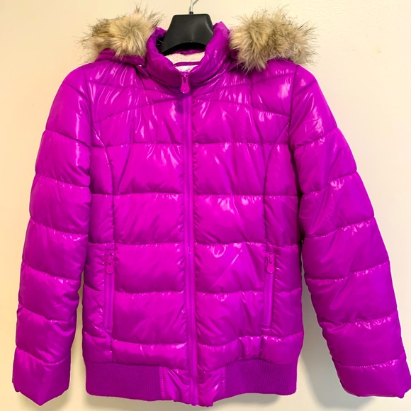 Super warm Justice down/fleece jacket with removable hood! Perfect condition! - Picture 2 of 4